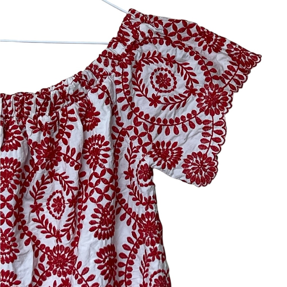 Entro red and white fully floral embroidered off the shoulder mini dress - Picture 8 of 14